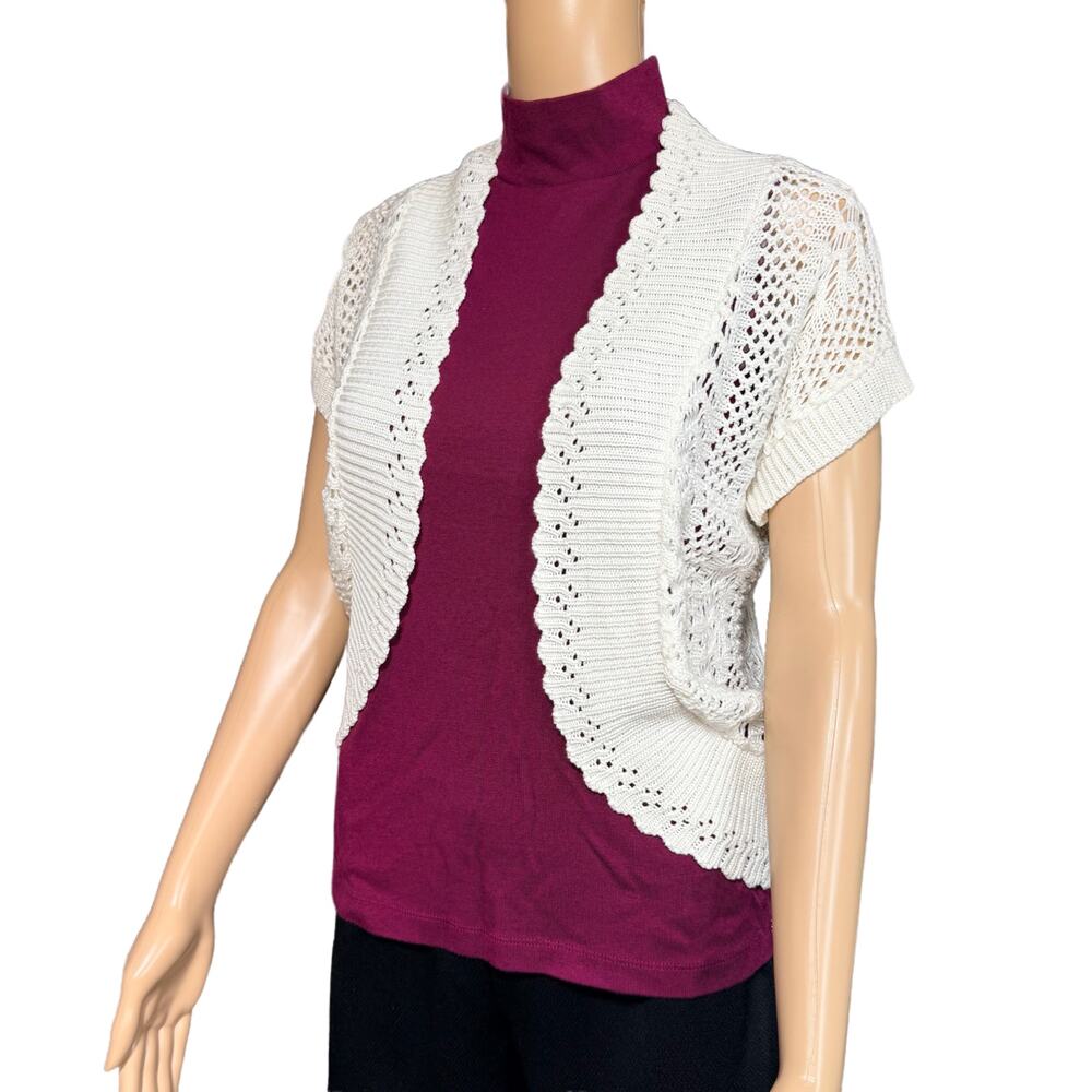 Y2K Dressbarn Womens Bolero Cardigan Sweater Open Front Loose Knit White Small